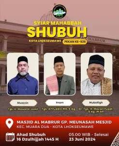 Syiar Mahabbah Shubuh (SMS) Spesial Idul Adha Ahad Lusa di Masjid Al-Mabrur Lhokseumawe