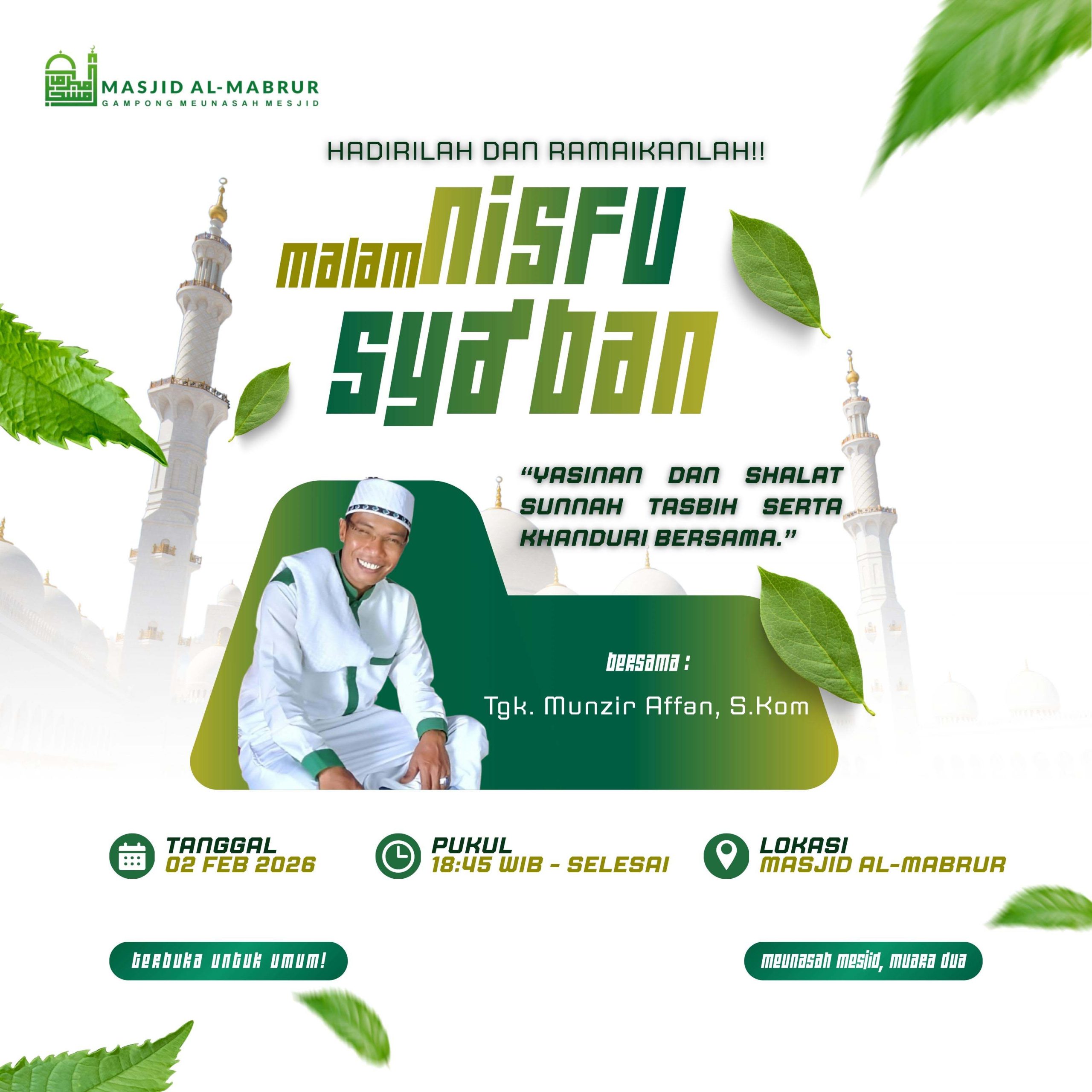 Hidupkan Malam Nisfu Sya’ban, Masjid Al-Mabrur Gelar Yasinan, Shalat Tasbih, dan Khanduri