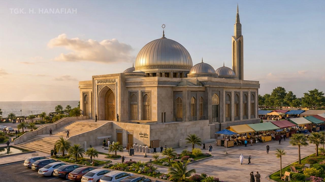 Masjid Al-Mabrur Lhokseumawe Tampilkan Desain Futuristik Timur Tengah Berbasis AI