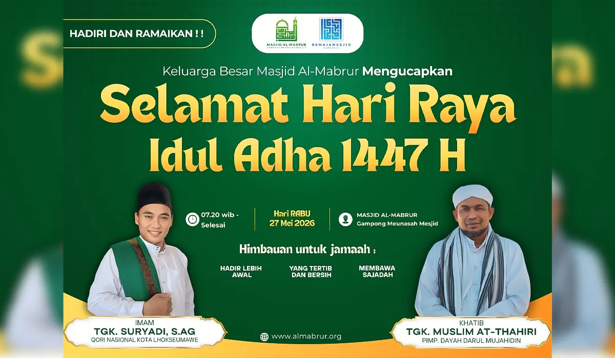Shalat Iduladha 1447 H Masjid Al-Mabrur Digelar Besok